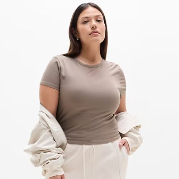 Athleta Signature Rib Crop Tee Size Small in Color Pyrite - Picture 3 of 12